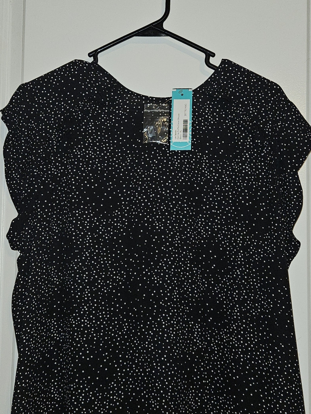 Women’s Black Dot-Print Cap Sleeve Blouse
